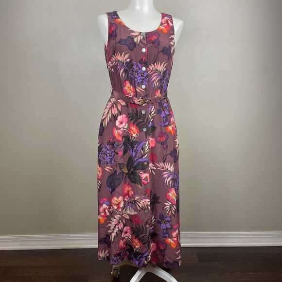 Vintage Whimsygoth 90s Maggie London Dress Size 4 Petites Silk Floral Belted - Picture 2 of 12